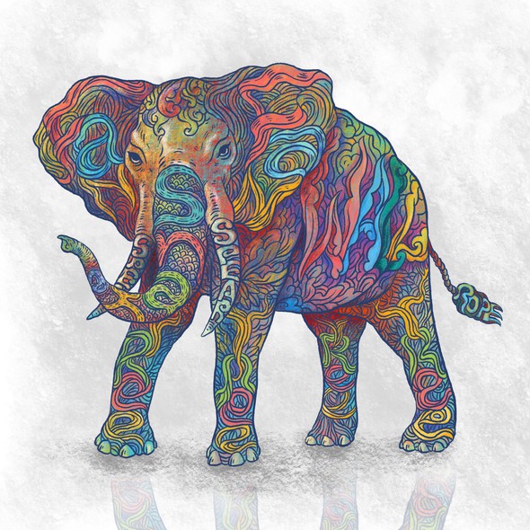 Elephant artwork with the title 'Elephant Parable'