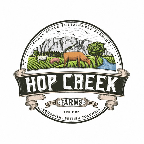 Old design with the title 'Hop Creek farms'
