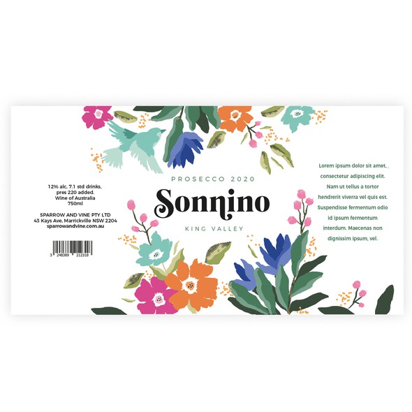 Floral design with the title 'Wine label'