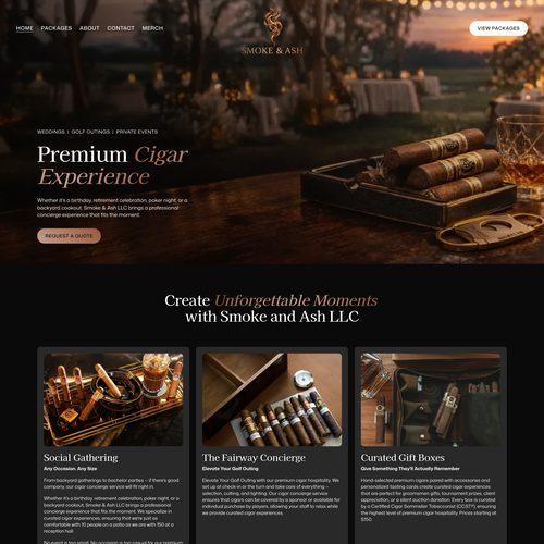 Wedding design with the title 'Smoke & Ash Cigar Concierge'