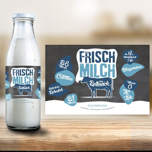 Chalkboard design with the title 'Bottle Label Fresh Milk'