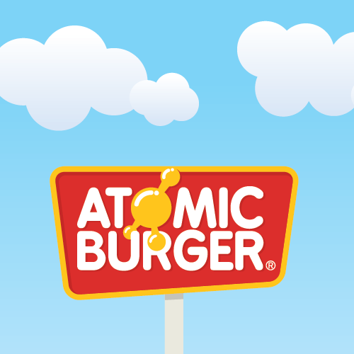 Fast food design with the title 'Atomic Burger Logo and Street Sign Design'