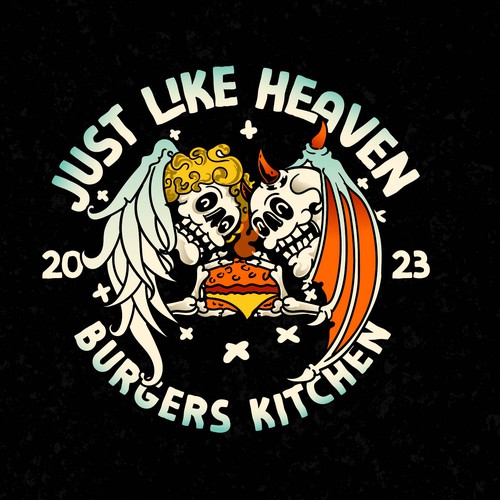 Demon logo with the title 'angel and devil playful burger logo'