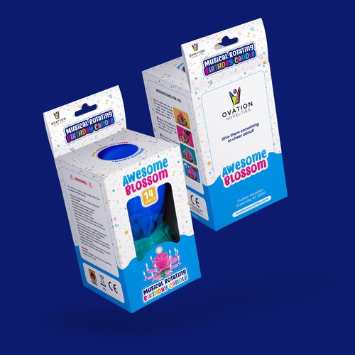 Candle packaging with the title 'Hanging Packaging Box for Ovation Novelties'