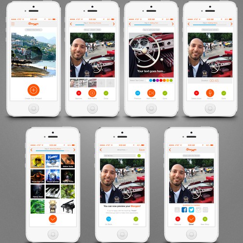 UI design with the title 'Storypic App Design'