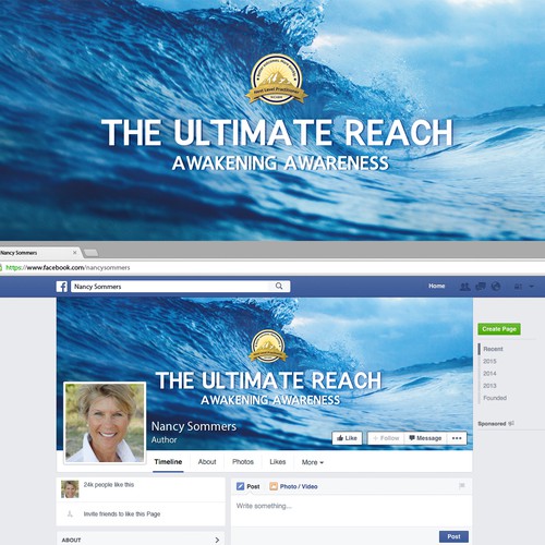 Literature design with the title 'Inspirational Facebook cover - "The Ultimate Reach"'
