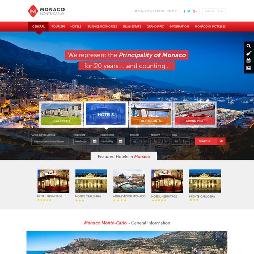Tourism website with the title 'Redesign of Monte-carlo.mc Homepage'