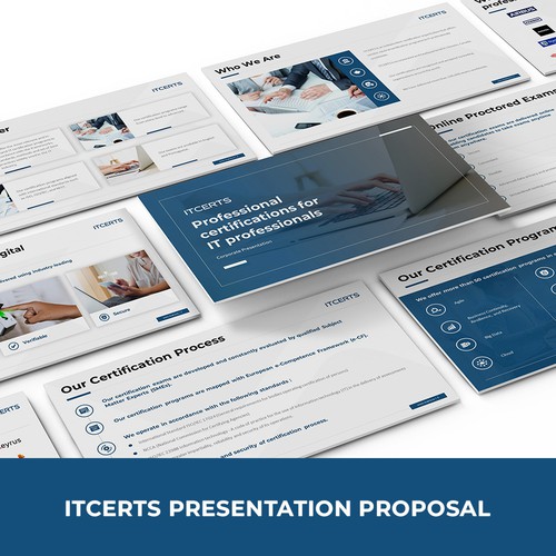 Company profile design with the title 'ITCERTS PowerPoint Presentation'