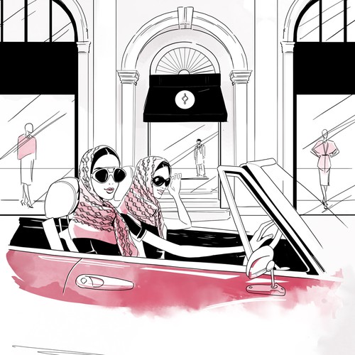 Stylish artwork with the title 'Fashion illustration for Women's Luxury Shawl Brand'