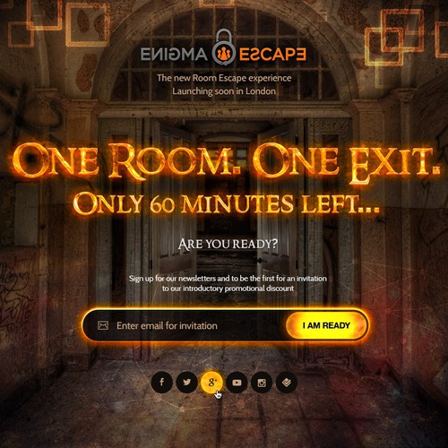 Mysterious design with the title 'Coming Soon page for new Escape Room company'