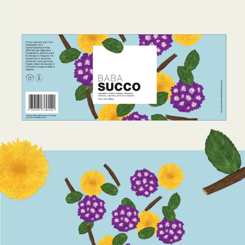 Flower label with the title 'packaging label for tea product'