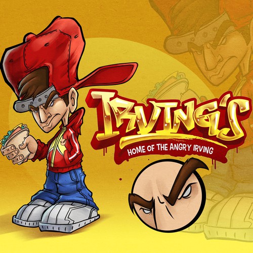 Sandwich artwork with the title 'The angry Irving character design'