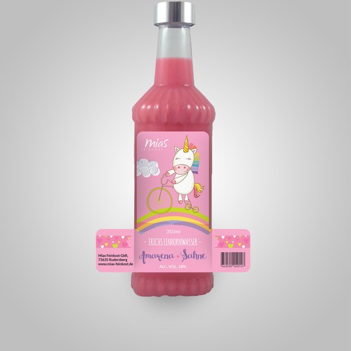 Pink label with the title 'Label for a unicorn-liqueur'