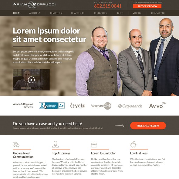 Attorney website with the title 'Adriano & Repucci - attorneys in Arizona'