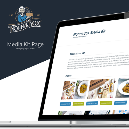 Food website with the title 'MediaKit Page for NonnaBox'