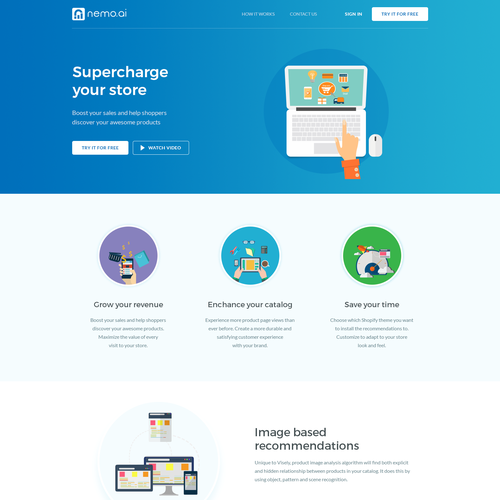 Service website with the title 'Web design for the product recommendation engine'