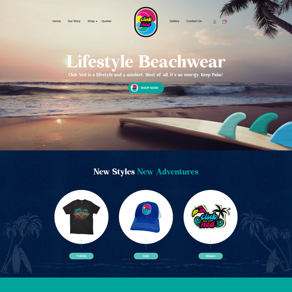 Beachwear design with the title 'Cool Shopify Store for Lifestyle Beachwear'