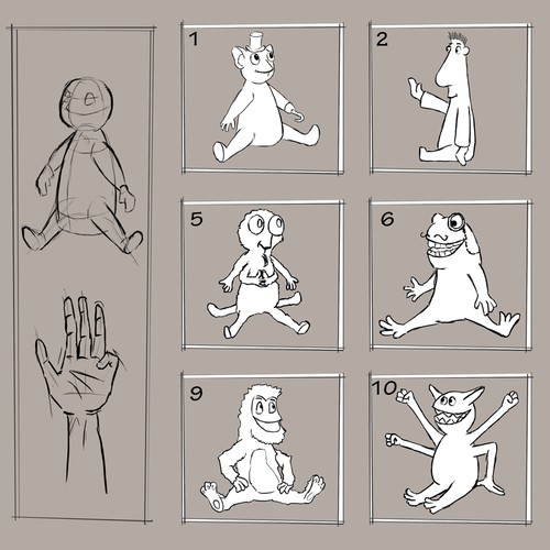 Sketch artwork with the title 'Concept Sketches of a hand puppet'