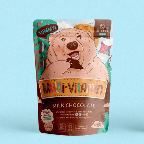Illustration packaging with the title 'Illustrated puch for a kid's multivitamin'