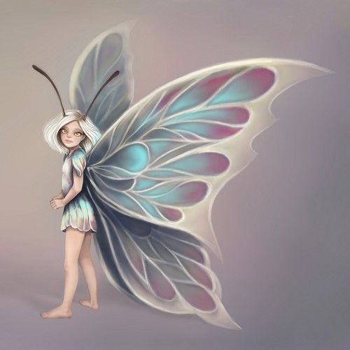 Butterfly artwork with the title 'Fantasy children's book illustration'