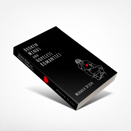 Heart book cover with the title 'Broken minds and hopeless romantics poem book'