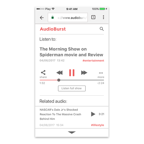 Podcast website with the title 'Mobile web podcast player design concept'