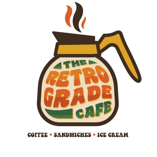 Groovy design with the title 'Retro Logo Design for Retrograde Cafe'