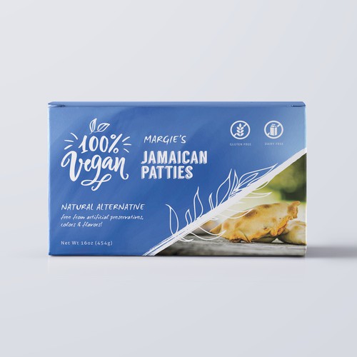 Frozen food packaging with the title 'Packaging For Vegan Patties'
