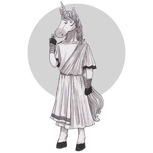 Digital illustration with the title 'Male Unicorn'