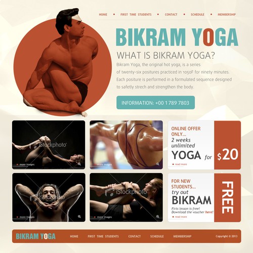 Yoga website with the title 'Bikram Yoga Fullerton needs a new website design'