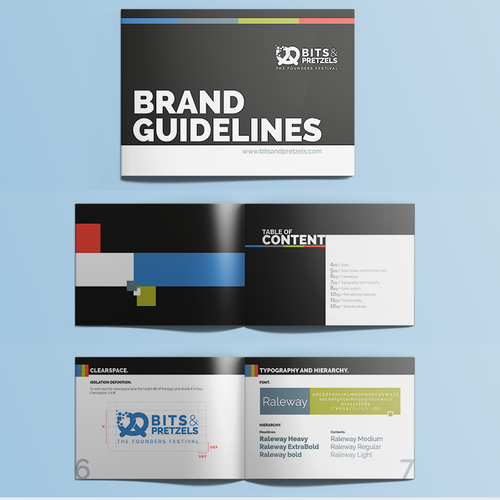 Formal design with the title 'New Visual Guideline (Corporate Design) for Bits & Pretzels'