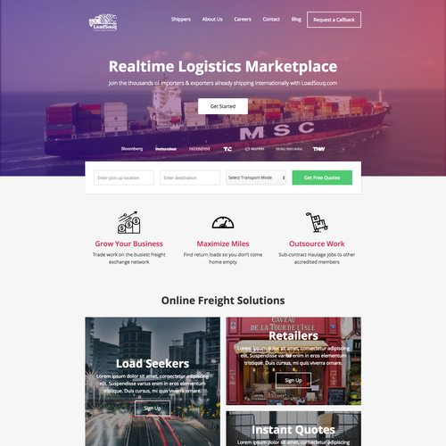 Marketplace website with the title 'Stunning Homepage Design for Freight Marketplace'