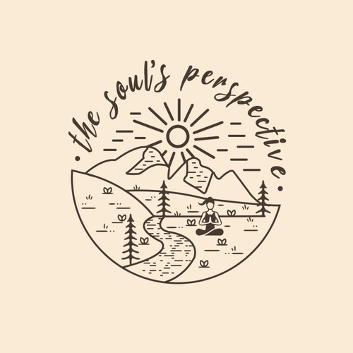 Happiness logo with the title 'woman sitting peacefully with sun'