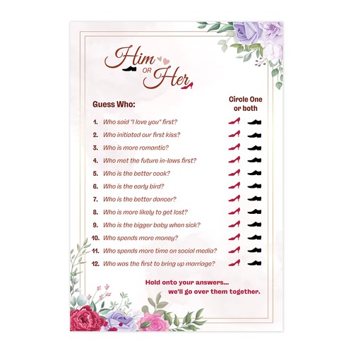 Bridal design with the title 'Bridal Shower Game Card'