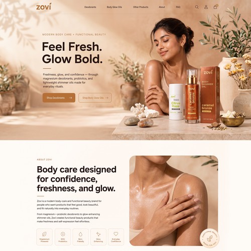 Cosmetics website with the title 'Zovi — Clean Modern Beauty Ecommerce Website'