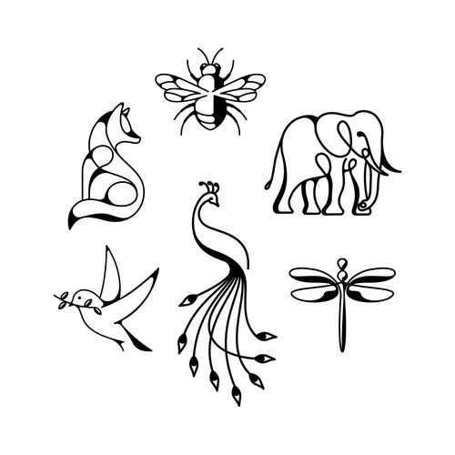 Artistic illustration with the title 'Animals illustrations for use on notebooks'