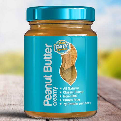 Eye-catching label with the title 'Elegant & Classy Label For Peanut Butter Packaged in Jars'