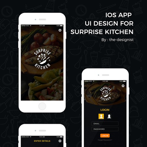 Calculator design with the title 'iOS Application design for "Surprise Kitchen"'