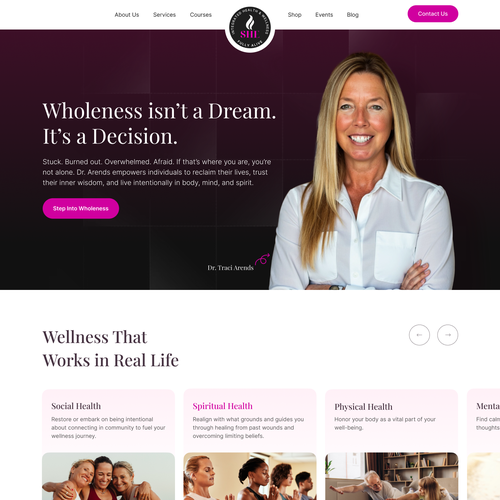 Fitness website with the title 'Website design for a wellness coach'