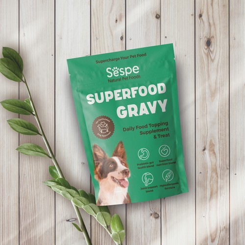 Superfood packaging with the title 'Package design for a dog superfood topping supplement and treat '