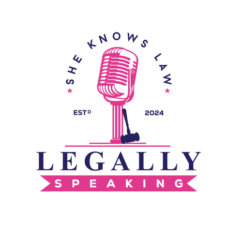Podcast logo with the title 'A bold logo for "Legally Speaking"'