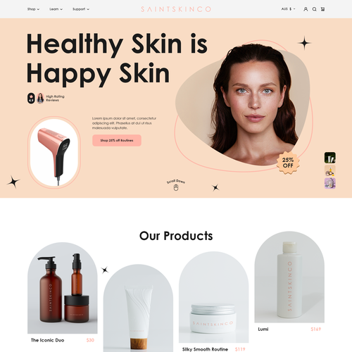 Beauty product website with the title 'Shopify-Cosmetic and Beauty'