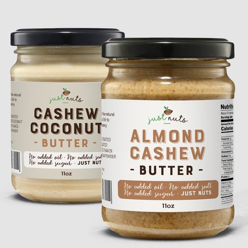 Simple label with the title 'Product label for a range of natural nut butters'
