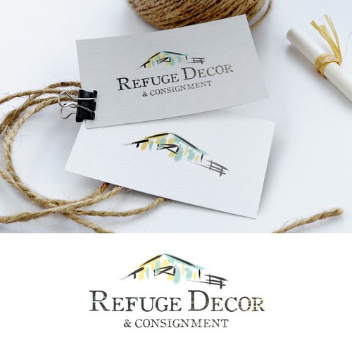 Home decor logo with the title 'Logo for Refuge Decor retail storefront selling home decor, furnishings, and gifts.'
