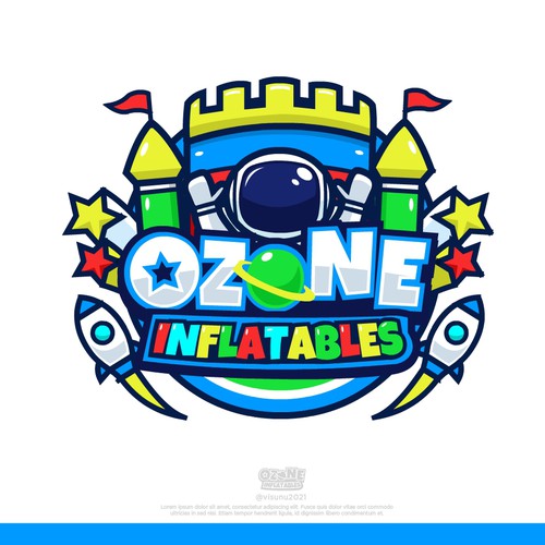 Spaceship design with the title 'Ozone Inflatables'