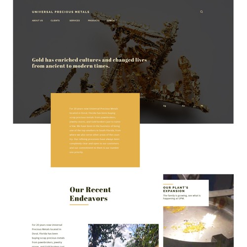 Mining website with the title 'Website for precious metals company'