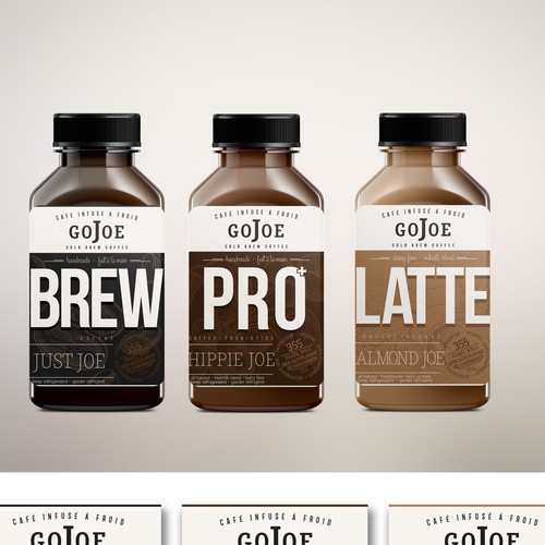 Beverage label with the title 'redesign of the label for cold brew coffee beverage gojoe'