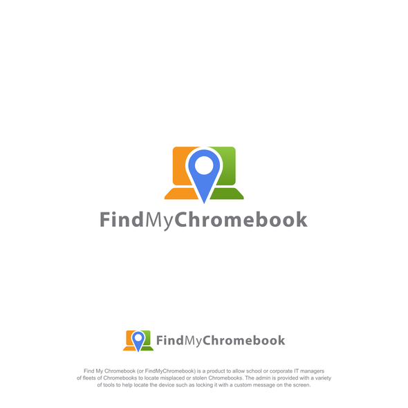 Notebook logo with the title 'FIND MY CHROMEBOOK - LOGO'