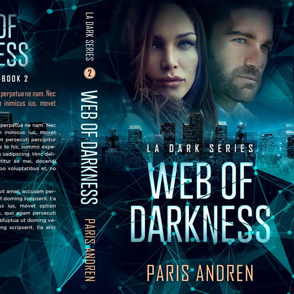 Technology book cover with the title 'Web of Darkness - Romantic suspense'