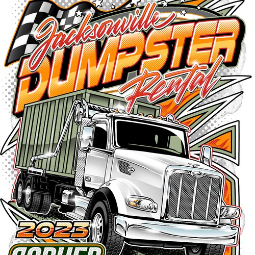 Racing t-shirt with the title 'Jacksonville Dumpster Rental'